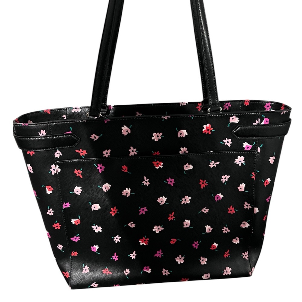 Kate Spade New York Staci Ditsy Buds Saffiano Leather Laptop Tote bag Black - Picture 5 of 14